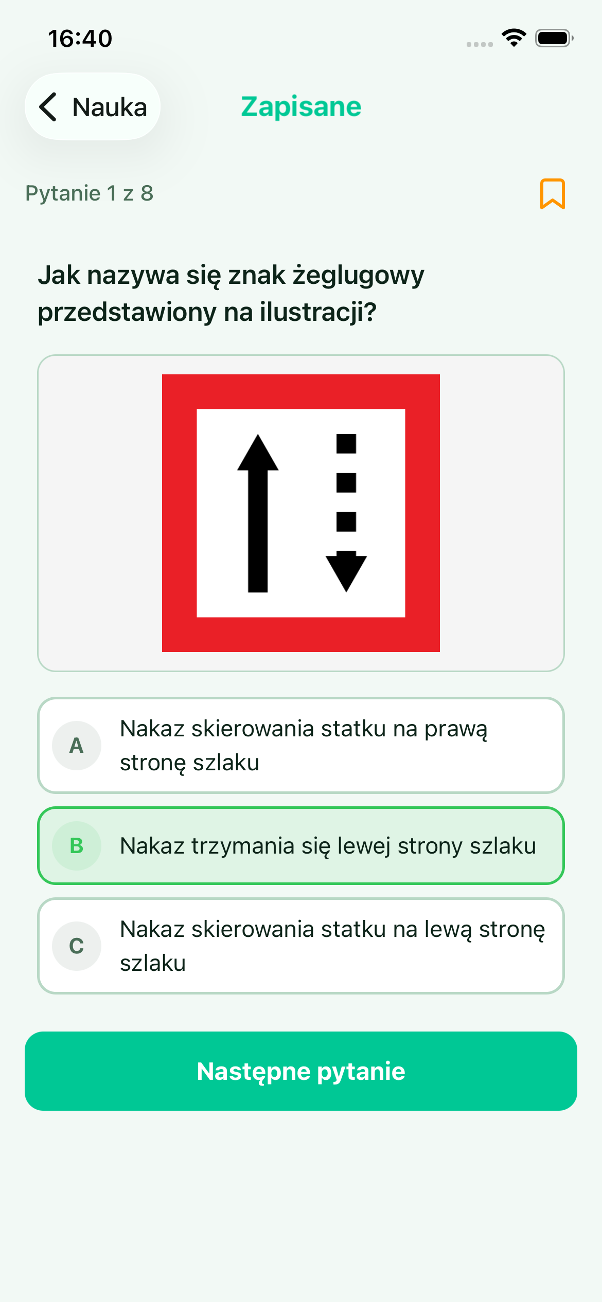 Ekran zapisanych pytań w aplikacji
